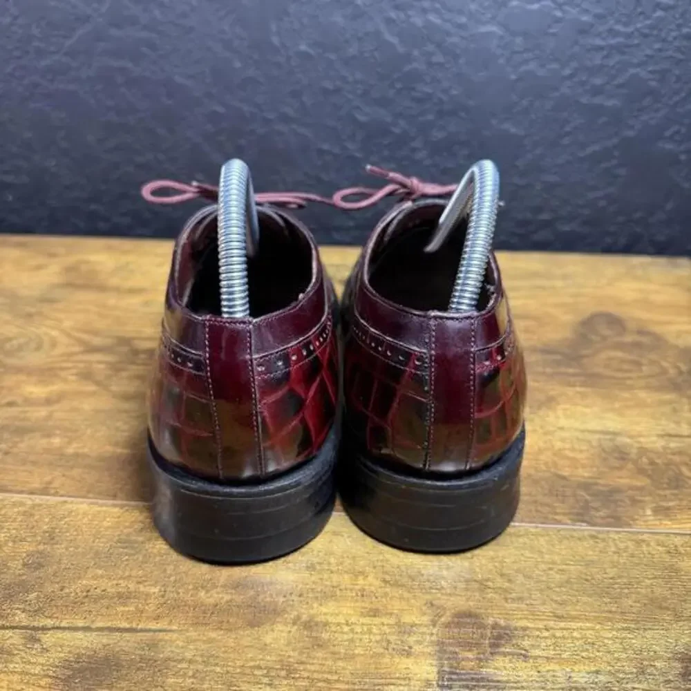Stacy Baldwin 963 Burgundy Crocodile‎ Embossed Leather Wingtip Oxfords 7.5 EE